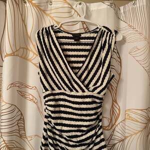 Ann Taylor Black White Stripe Criss Cross Top XL